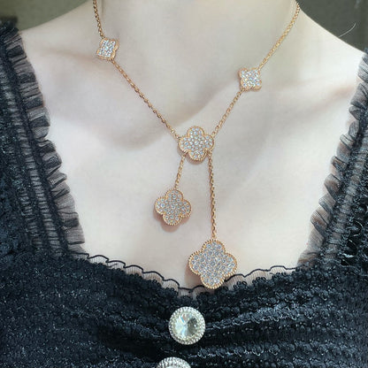 [Lumi Jewels]CLOVER 6 MOTIF DIAMOND PAVED NECKLACE