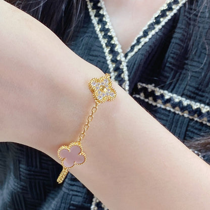 [Lumi Jewels]CLOVER 5 MOTIF DIAMOND PINK MOP PINK GOLD BRACELET