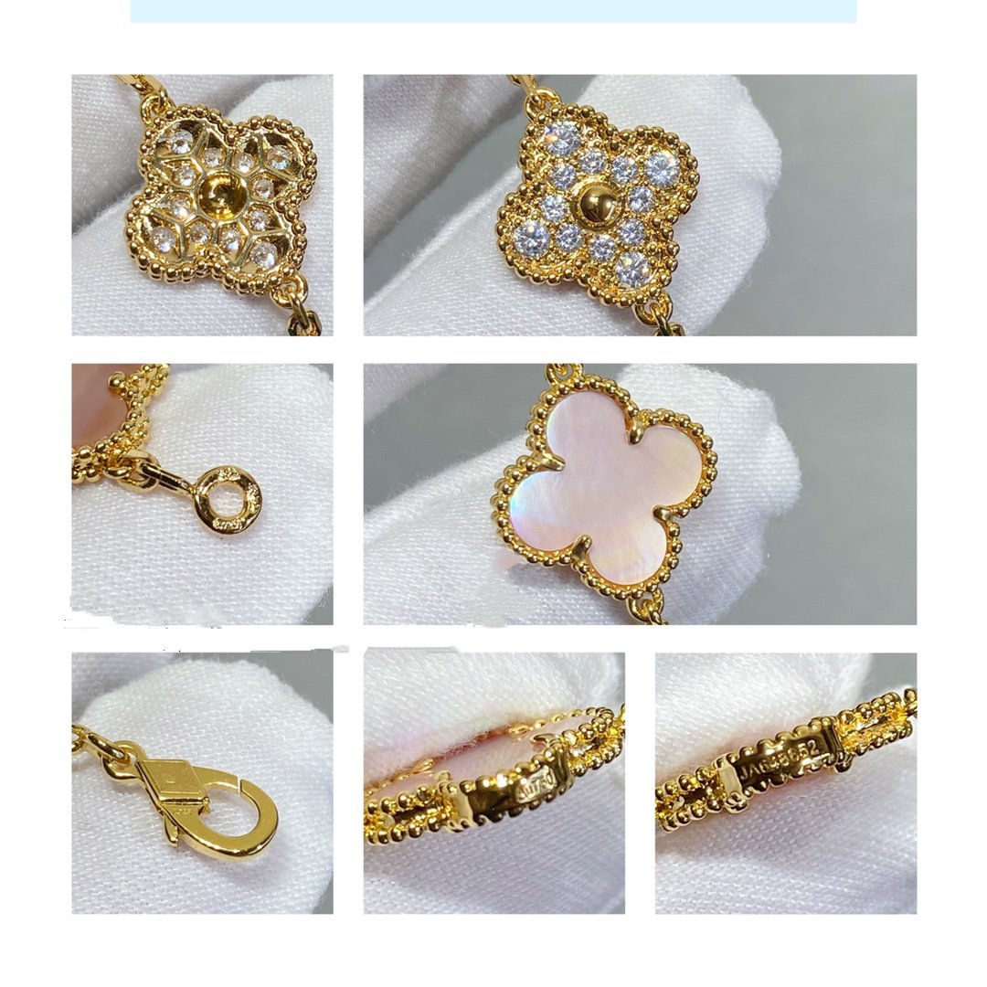[Lumi Jewels]CLOVER 5 MOTIF DIAMOND PINK MOP PINK GOLD BRACELET