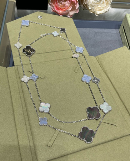 [Lumi Jewels]CLOVER 16 MOTIF CHALCEDONY MOP SILVER NECKLACE