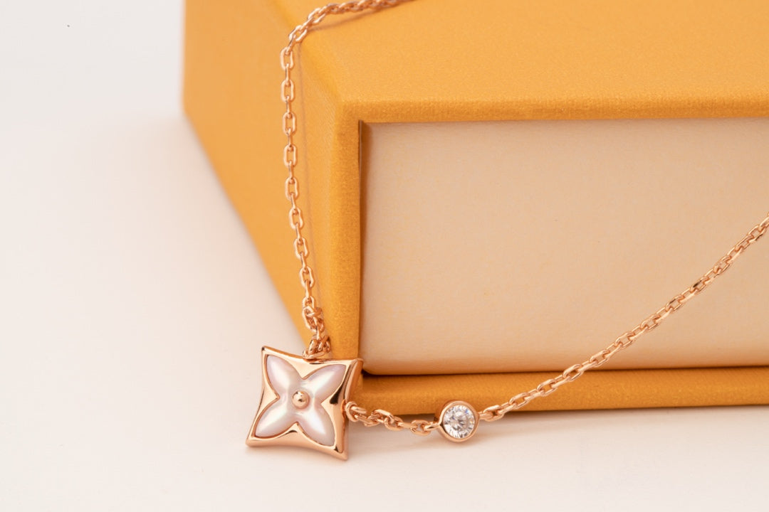 [Lumi Jewels]STAR PINK MOP 1 DIAMOND PINK GOLD NECKLACE