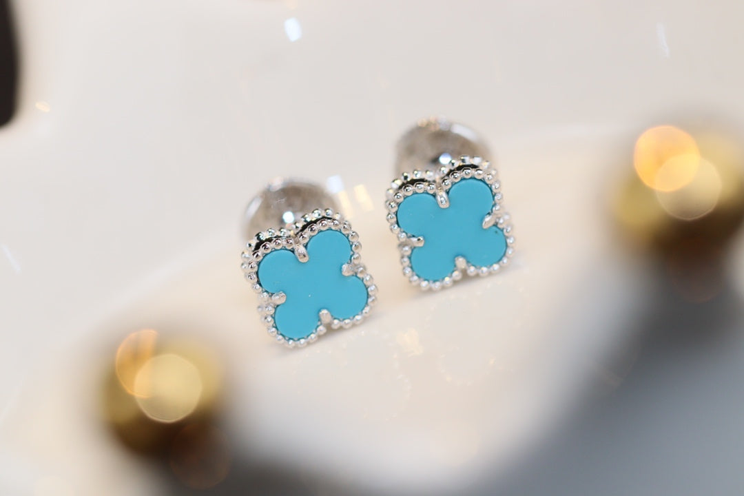 [Lumi Jewels]CLOVER MINI TURQUOISE SILVER STUD EARRINGS