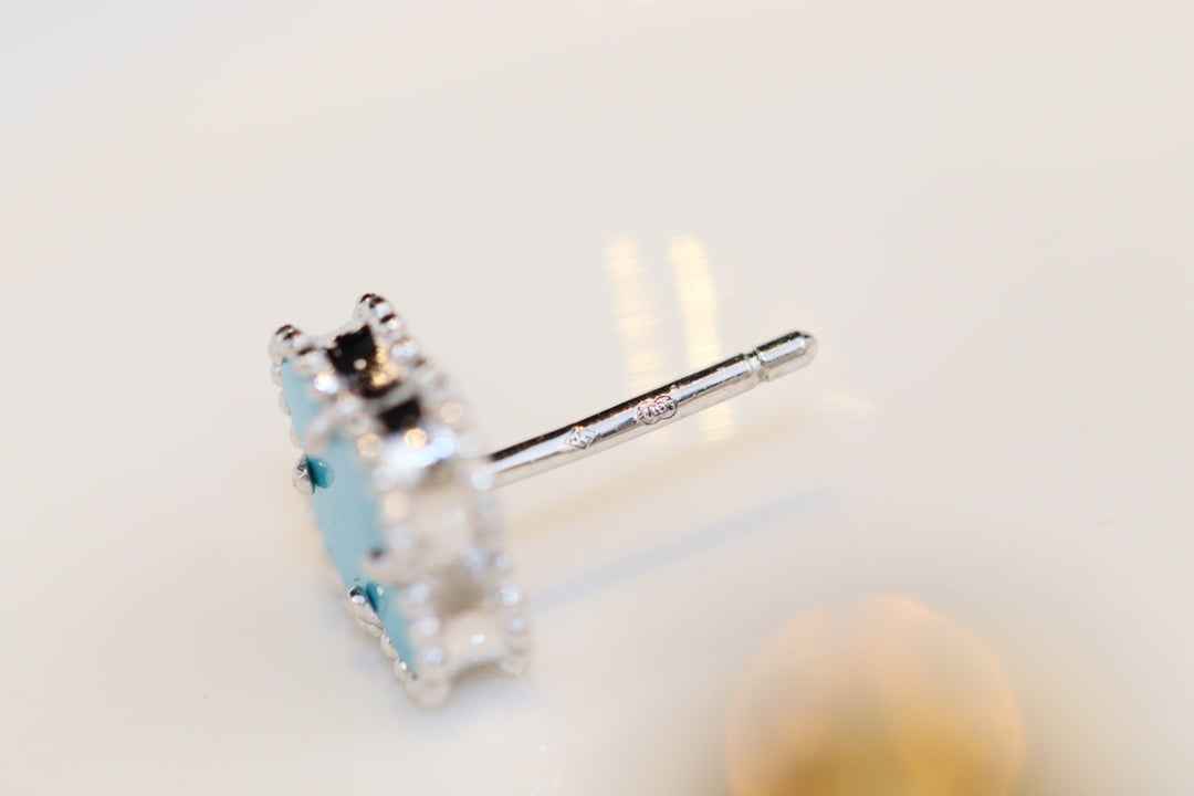 [Lumi Jewels]CLOVER MINI TURQUOISE SILVER STUD EARRINGS