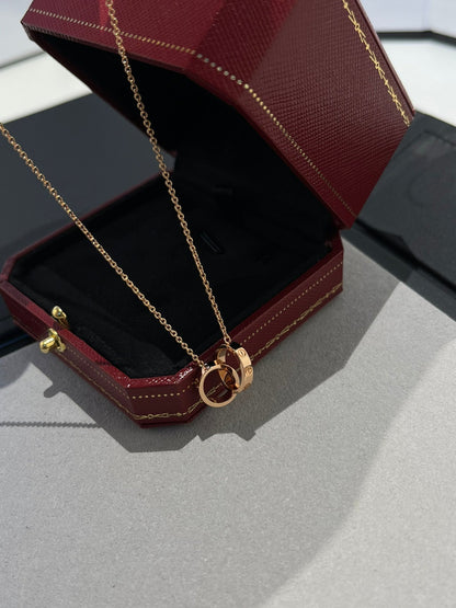 [Lumi Jewels]LOVE NECKLACE DOUBLE RING PINK GOLD