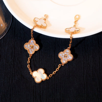 [Lumi Jewels]CLOVER BRACELET 5 MOTIF WHITE MOP DIAMOND