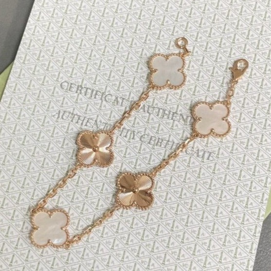 [Lumi Jewels]CLOVER BRACELET 5 MOTIF WHITE MOP PINK GOLD