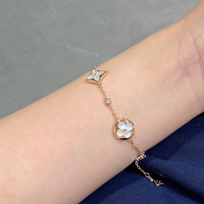 [Lumi Jewels]STAR AND SUN 4 MOTIF WHITE MOP PINK GOLD BRACELET