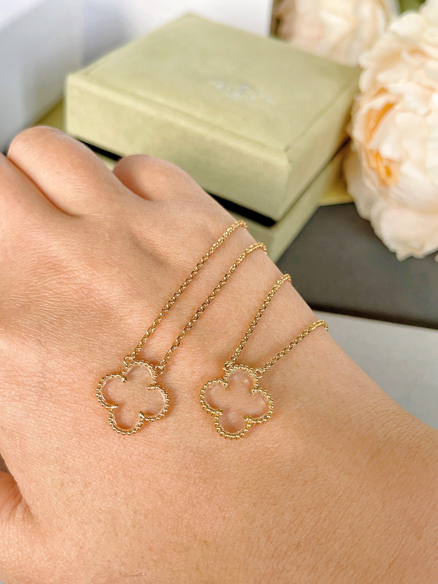 [Lumi Jewels]CLOVER ROCK CRYSTAL ROSE GOLD NECKLACE