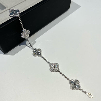 [Lumi Jewels]CLOVER 5 MOTIF SILVER DIAMOND BRACELET