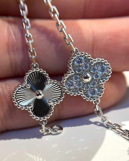 [Lumi Jewels]CLOVER 5 MOTIF SILVER DIAMOND BRACELET