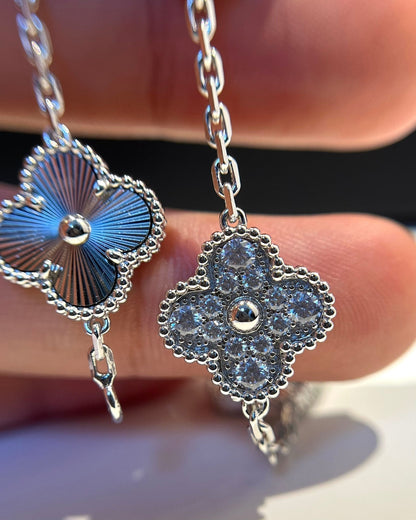 [Lumi Jewels]CLOVER 5 MOTIF SILVER DIAMOND BRACELET