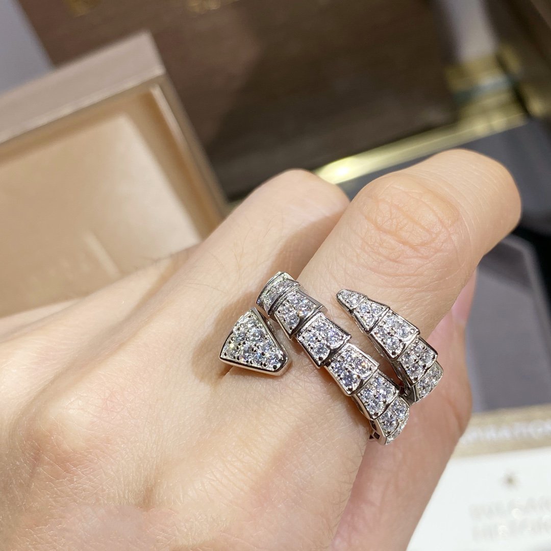 [Lumi Jewels]SERPENTI DOUBLE RING SILVER DIAMOND PAVED