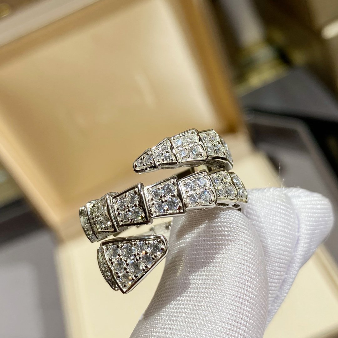 [Lumi Jewels]SERPENTI DOUBLE RING SILVER DIAMOND PAVED