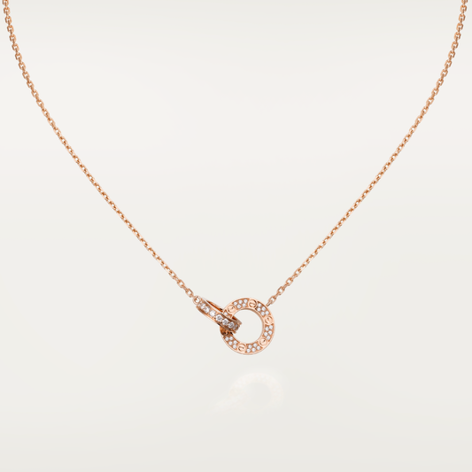 [Lumi Jewels]LOVE 7.6MM NECKLACE ROSE GOLD AND SILVER  FULL DIAMOND