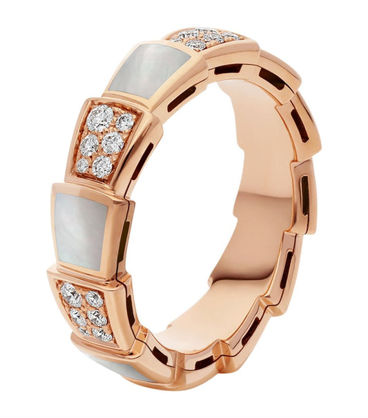 [Lumi Jewels]SERPENTI RING PINK GOLD MOP DIAMOND PAVED 4MM