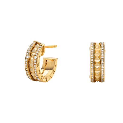 [Lumi Jewels]ZERO 1 ROCK GOLD EARRINGS WITH STUDDED SPIRAL AND PAVED DIAMONDS