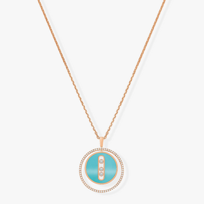 [Lumi]LUCKY MOVE 3 DIAMONDS TURQUOISE PINK GOLD DIAMOND NECKLACE