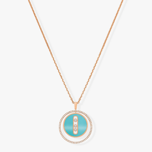 [Lumi]LUCKY MOVE 3 DIAMONDS TURQUOISE PINK GOLD DIAMOND NECKLACE