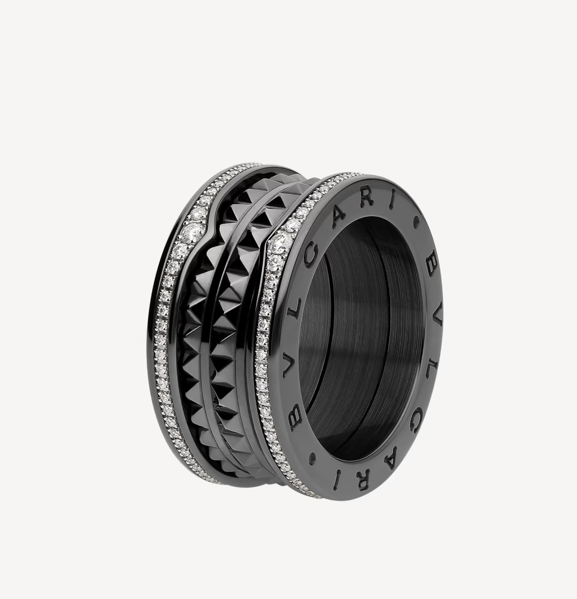 [Lumi Jewels]ZERO 1 ROCK FOUR-BAND BLACK CERAMIC WITH STUDDED SPIRAL AND PAVED DIAMONDS RING