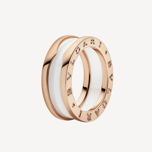 [Lumi Jewels]ZERO 1 TWO-BAND LOOPS AND WHITE CERAMIC SPIRAL PINK GOLD RING