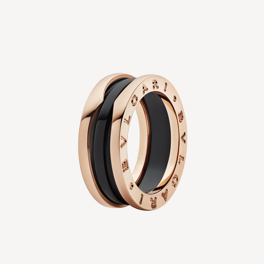 [Lumi Jewels]ZERO 1 TWO-BAND LOOPS AND BLACK CERAMIC PINK GOLD RING