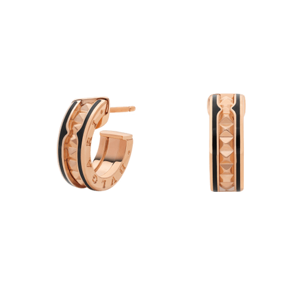 [Lumi Jewels]ZERO 1 ROCK PINK GOLD EARRINGS WITH STUDDED SPIRAL AND BLACK CERAMIC