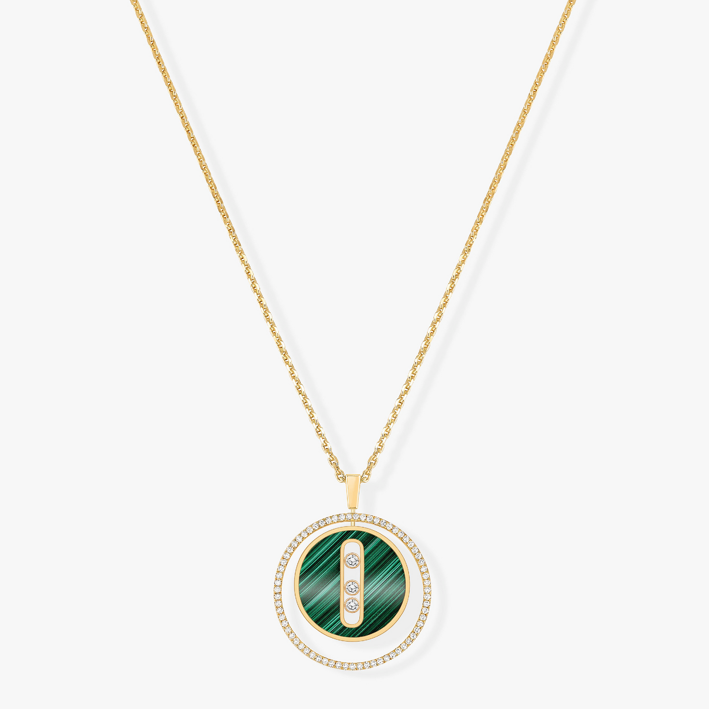 [Lumi]LUCKY MOVE 3 DIAMOND MALACHITE GOLD DIAMOND NECKLACE