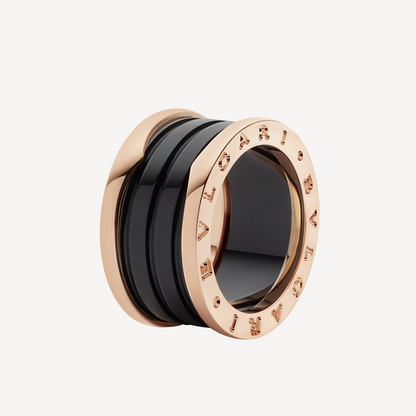 [Lumi Jewels]ZERO 1 FOUR-BAND LOOPS AND BLACK CERAMIC SPIRAL PINK GOLD RING