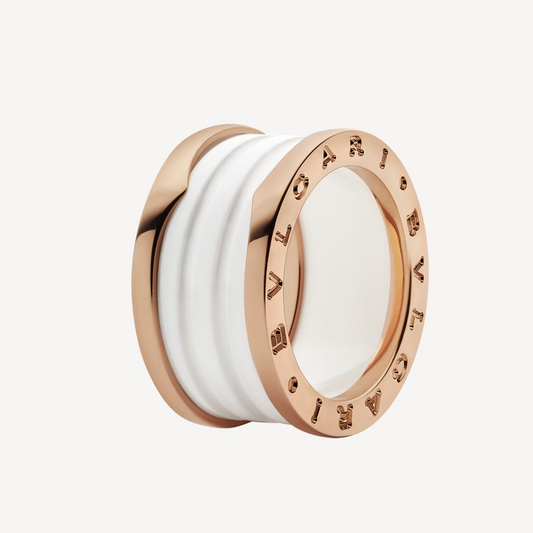 [Lumi Jewels]ZERO 1 FOUR-BAND LOOPS AND WHITE CERAMIC SPIRAL PINK GOLD RING