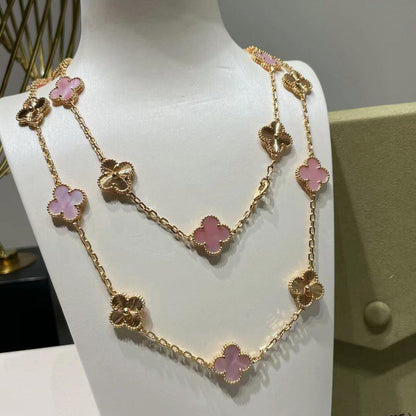 [Lumi Jewels]CLOVER 20 MOTIFS LASER PINK MOP NECKLACE