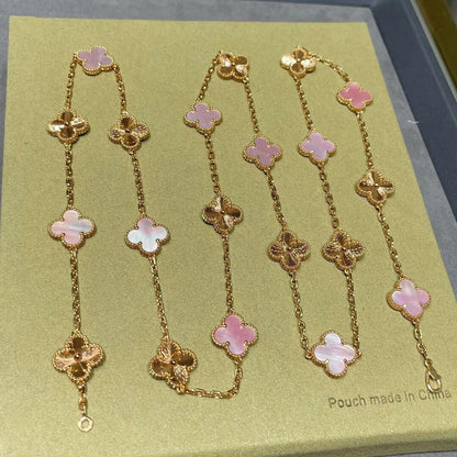 [Lumi Jewels]CLOVER 20 MOTIFS LASER PINK MOP NECKLACE