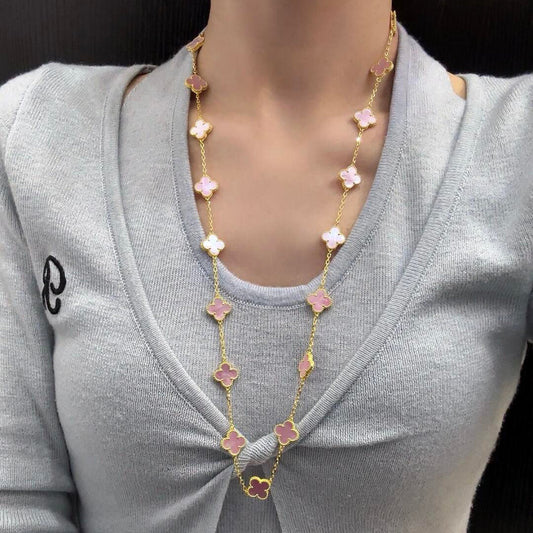 [Lumi Jewels]CLOVER 20 MOTIFS PINK MOP NECKLACE