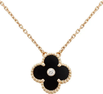 [Lumi Jewels]CLOVER 15MM DIAMOND ONYX NECKLACE