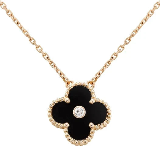 [Lumi Jewels]CLOVER 15MM DIAMOND ONYX NECKLACE