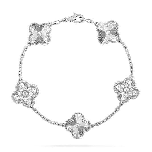 [Lumi Jewels]CLOVER 5 MOTIF SILVER DIAMOND BRACELET