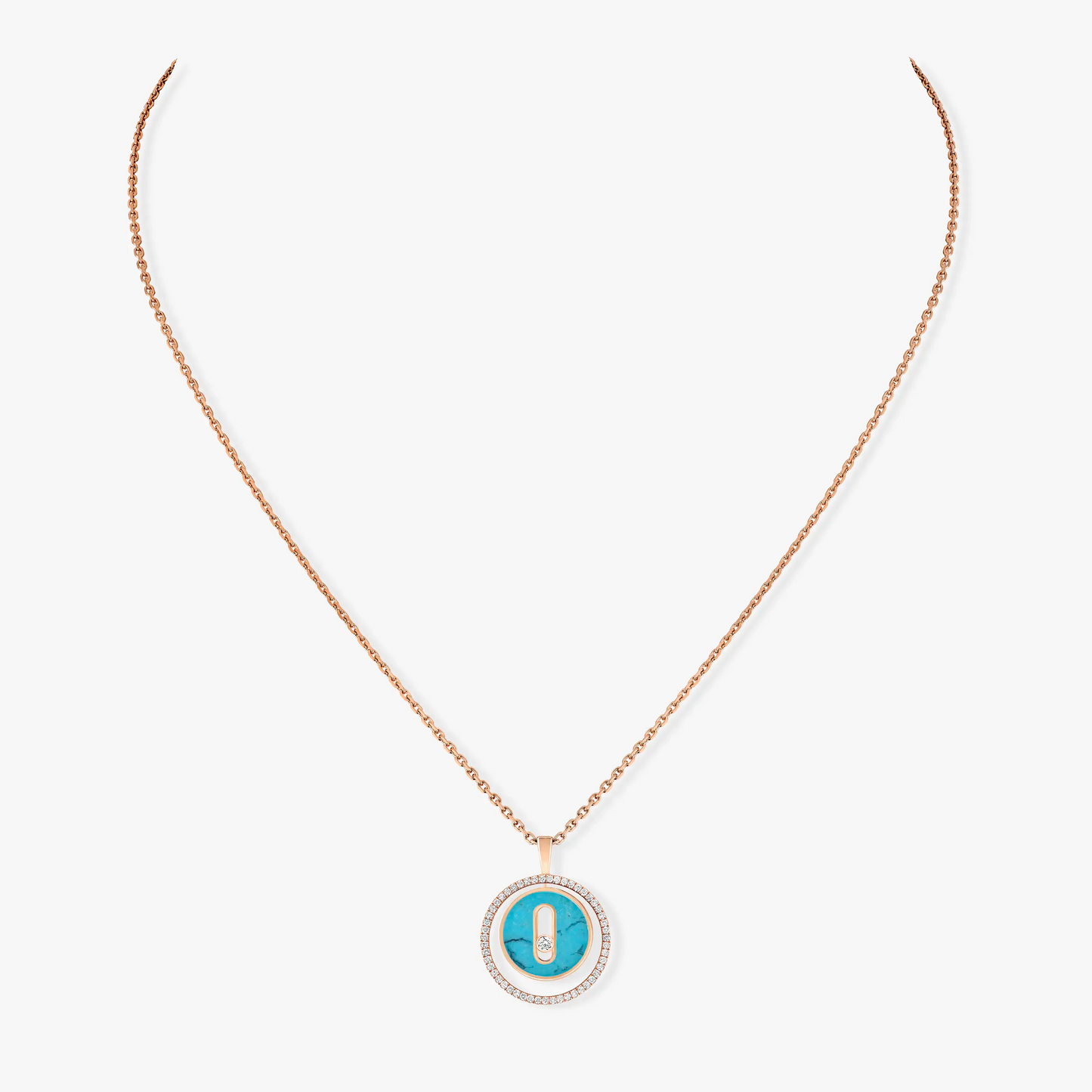 [Lumi]LUCKY MOVE 1 DIAMOND TURQUOISE PINK GOLD DIAMOND NECKLACE