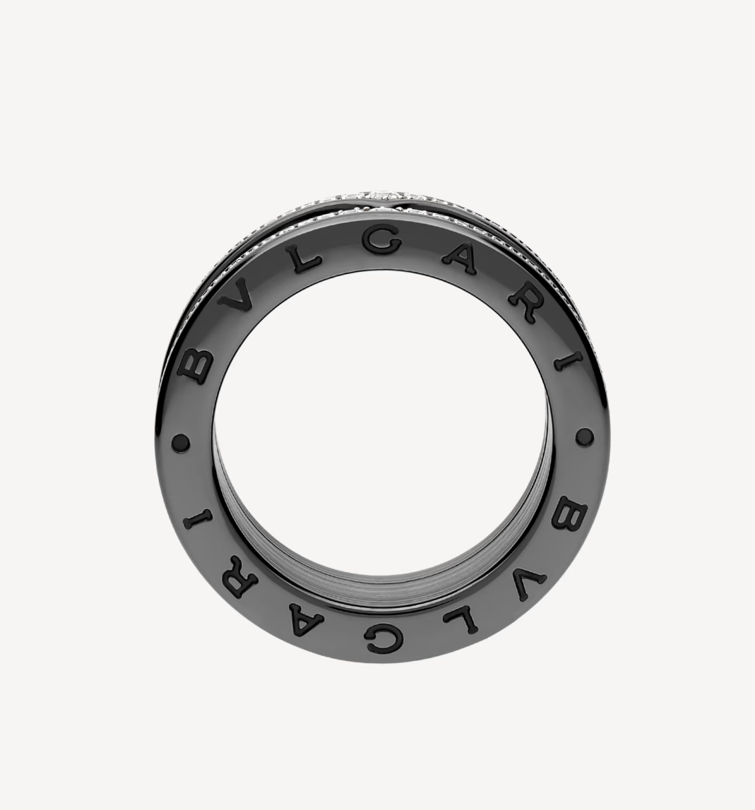 [Lumi Jewels]ZERO 1 ROCK FOUR-BAND BLACK CERAMIC WITH STUDDED SPIRAL AND PAVED DIAMONDS RING