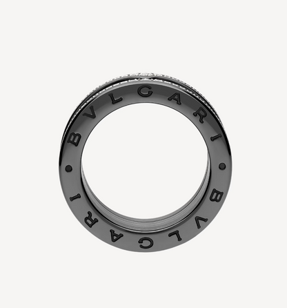 [Lumi Jewels]ZERO 1 ROCK FOUR-BAND BLACK CERAMIC WITH STUDDED SPIRAL AND PAVED DIAMONDS RING