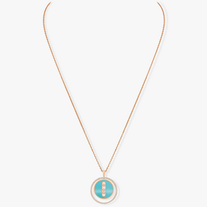 [Lumi]LUCKY MOVE 3 DIAMONDS TURQUOISE PINK GOLD DIAMOND NECKLACE