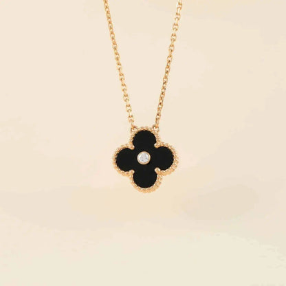 [Lumi Jewels]CLOVER 15MM DIAMOND ONYX NECKLACE