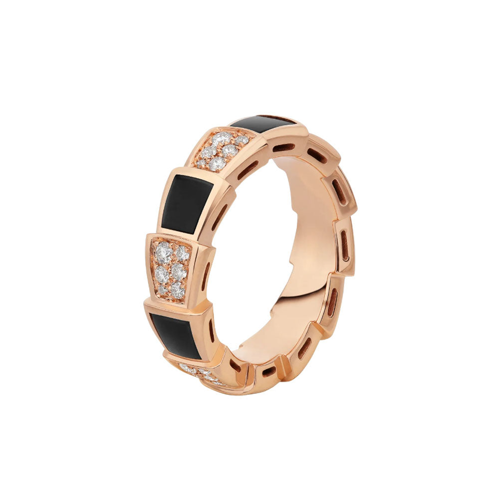 [Lumi Jewels]SERPENTI RING PINK GOLD BLACK MOP DIAMOND PAVED 4MM