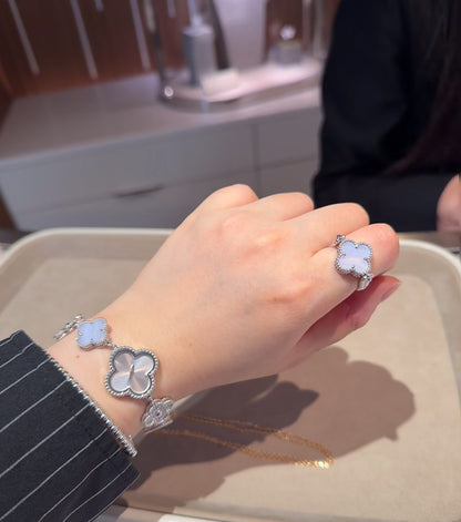 [Lumi Jewels]BAGUE TRÈFLE RÉVERSIBLE CHALCÉDOINE VIOLETTE