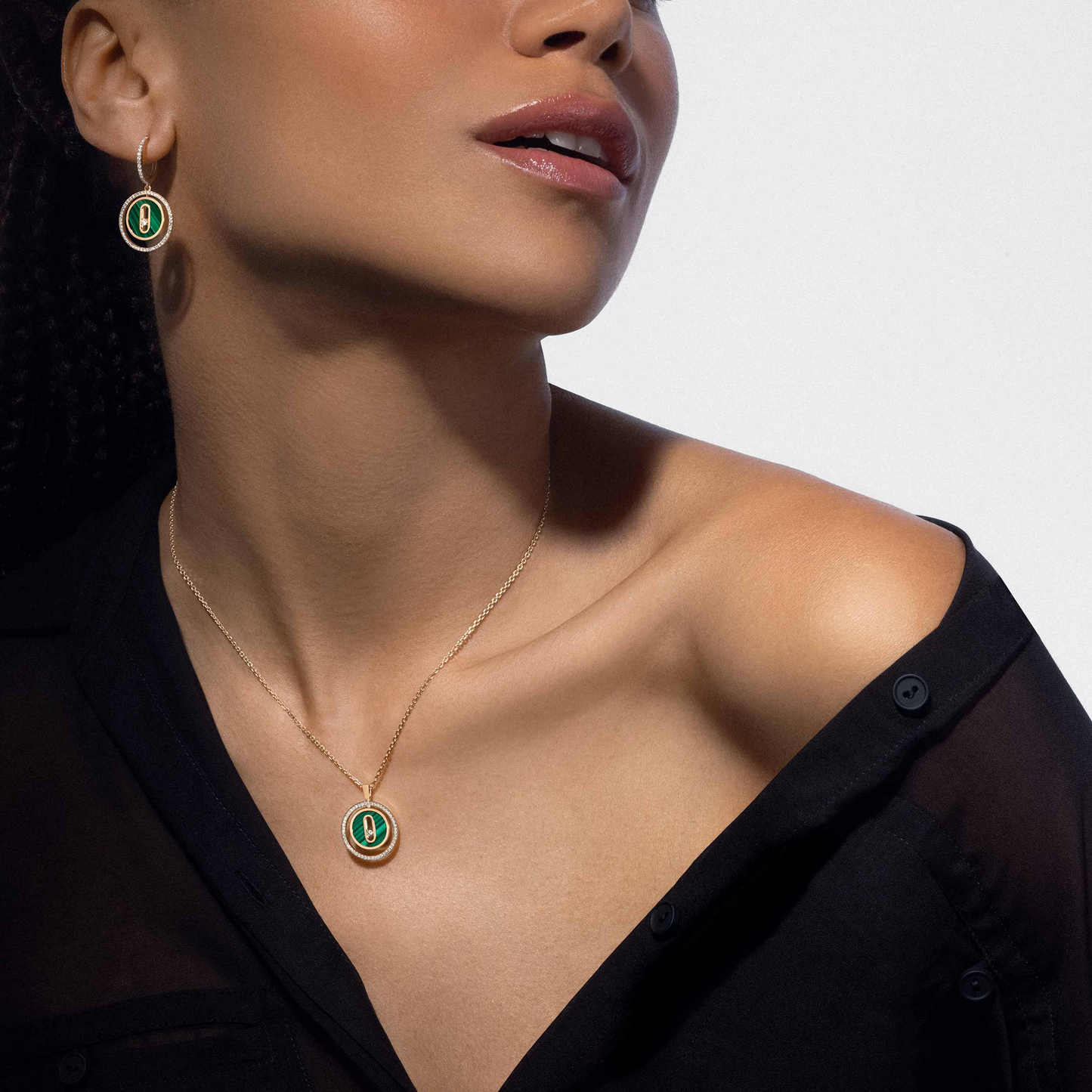 [Lumi]LUCKY MOVE 1 DIAMOND MALACHITE GOLD DIAMOND NECKLACE