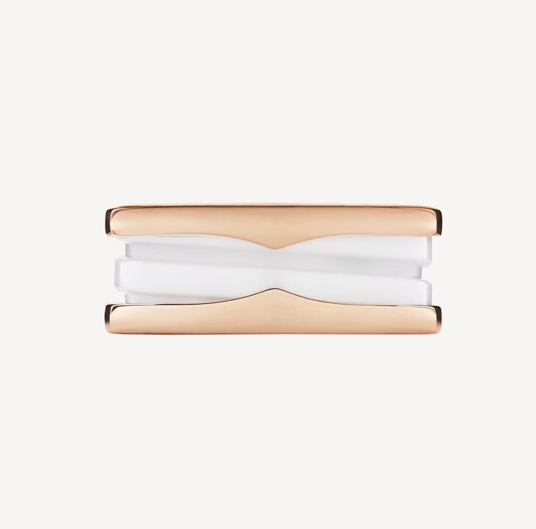 [Lumi Jewels]ZERO 1 TWO-BAND LOOPS AND WHITE CERAMIC SPIRAL PINK GOLD RING