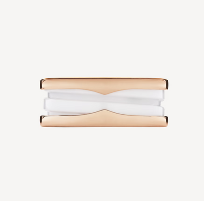 [Lumi Jewels]ZERO 1 TWO-BAND LOOPS AND WHITE CERAMIC SPIRAL PINK GOLD RING