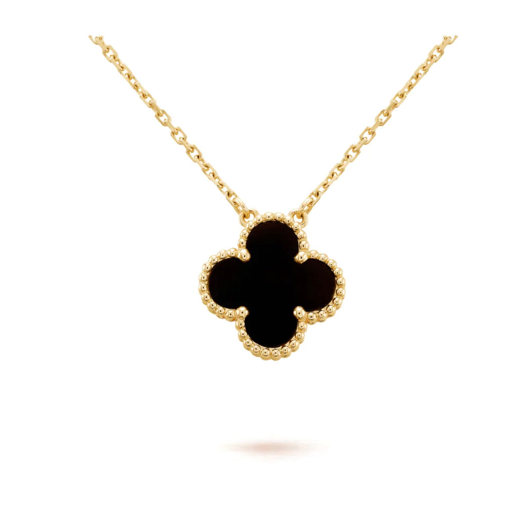 [Lumi Jewels]CLOVER 15MM BLACK ONYX SINGLE FLOWER NECKLACE