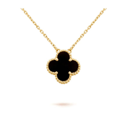 [Lumi Jewels]CLOVER 15MM BLACK ONYX SINGLE FLOWER NECKLACE