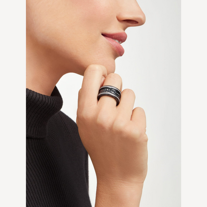 [Lumi Jewels]ZERO 1 ROCK FOUR-BAND BLACK CERAMIC WITH STUDDED SPIRAL AND PAVED DIAMONDS RING