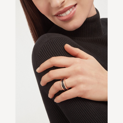 [Lumi Jewels]ZERO 1 TWO-BAND LOOPS AND BLACK CERAMIC PINK GOLD RING