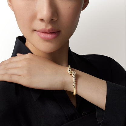 [Lumi Jewelery]PANTHERE DOUBLE HEADED HALF DIAMOND OPEN BRACELET